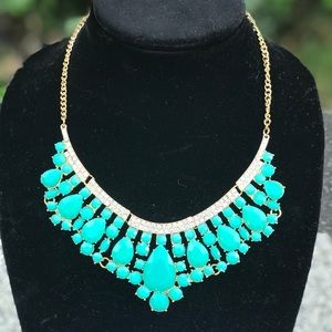 Tiffany Blue Faceted Gem Bib Statement Necklace